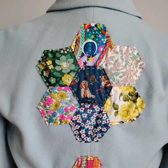 Harvé Benard Wool Cashmere Upcycled Liberty Art Fabric Patchwork Jacket Size 12P - Picture 10 of 15